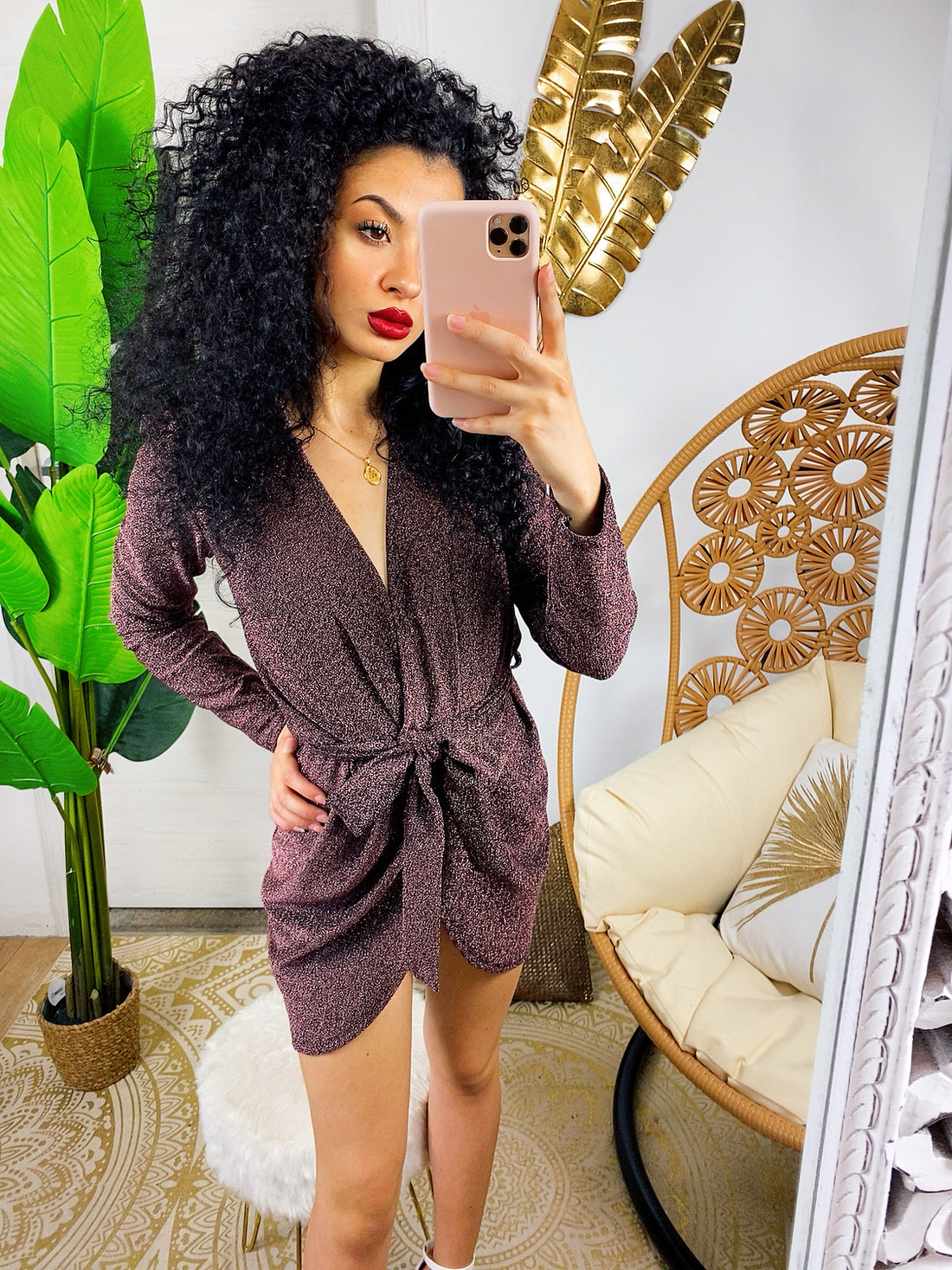 Abito corto glitter vinaccia - R.a. Boutique 