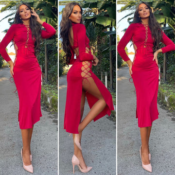 Abito midi Rosso con lacci - R.a. Boutique 