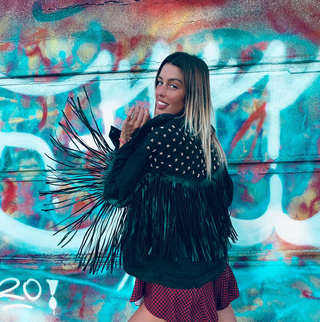 Giaccone di jeans nero con frange - R.a. Boutique 