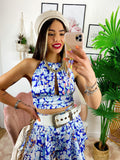 Completo floreale Gonna e top con fiocco dettagli Blu - R.a. Boutique 