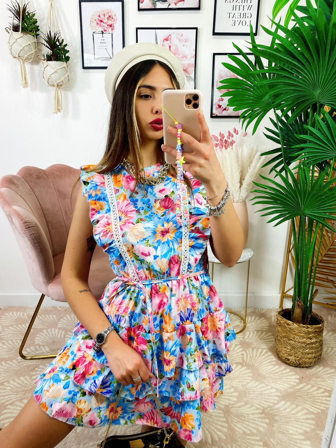 Abito a fiori azzurro schiena aperta - R.a. Boutique 