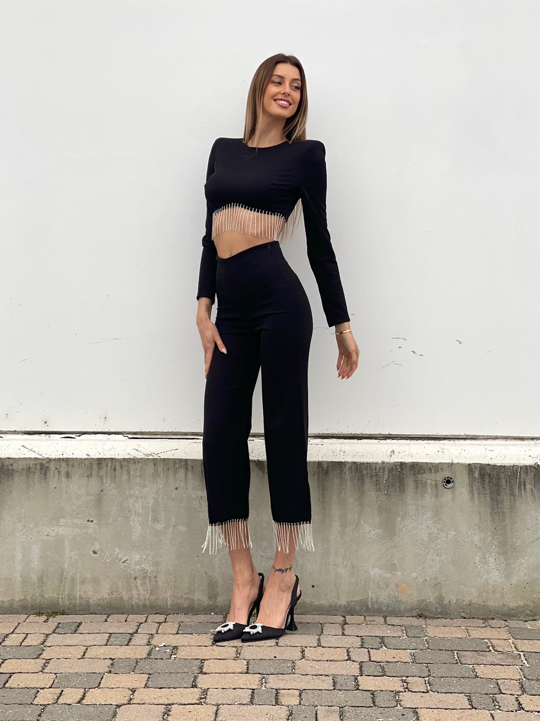 Pantalone con frange in strass - R.a. Boutique 