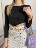 Maglia crop nera a costine con V - R.a. Boutique 