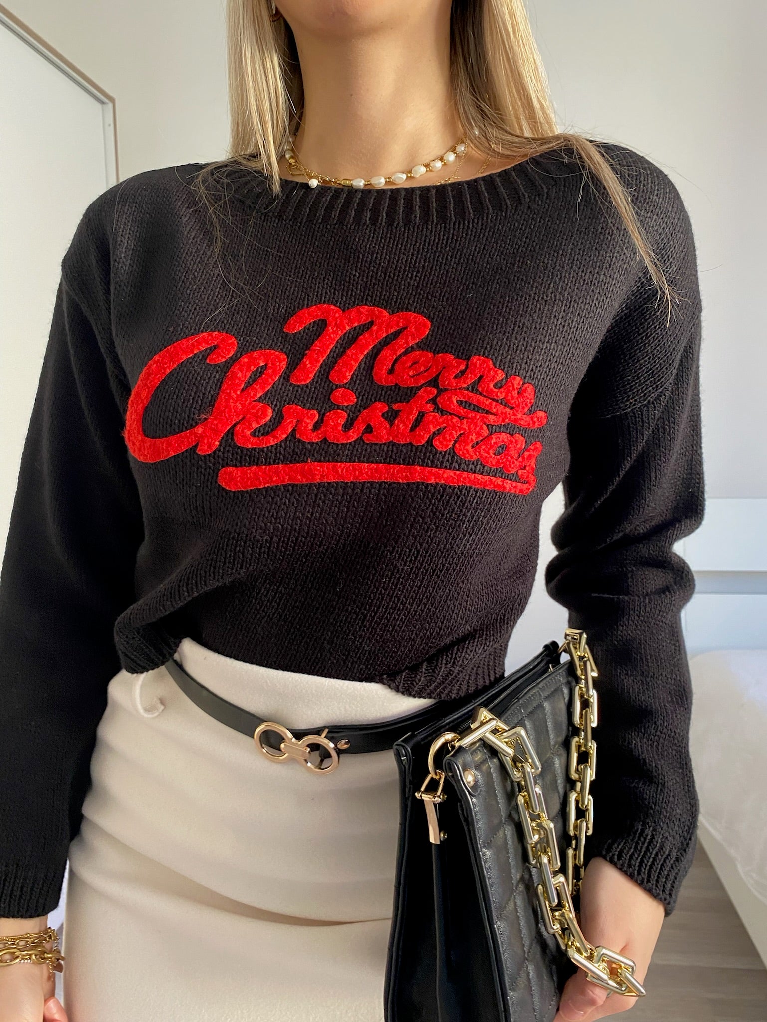 Maglione Merry Christmas nero - R.a. Boutique 