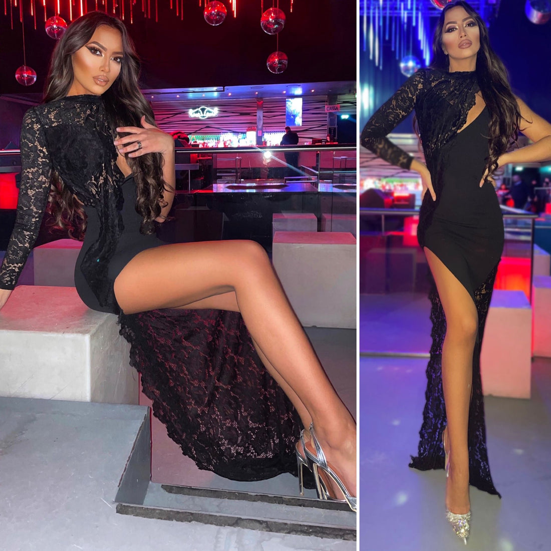 Abito lungo nero in pizzo - R.a. Boutique 