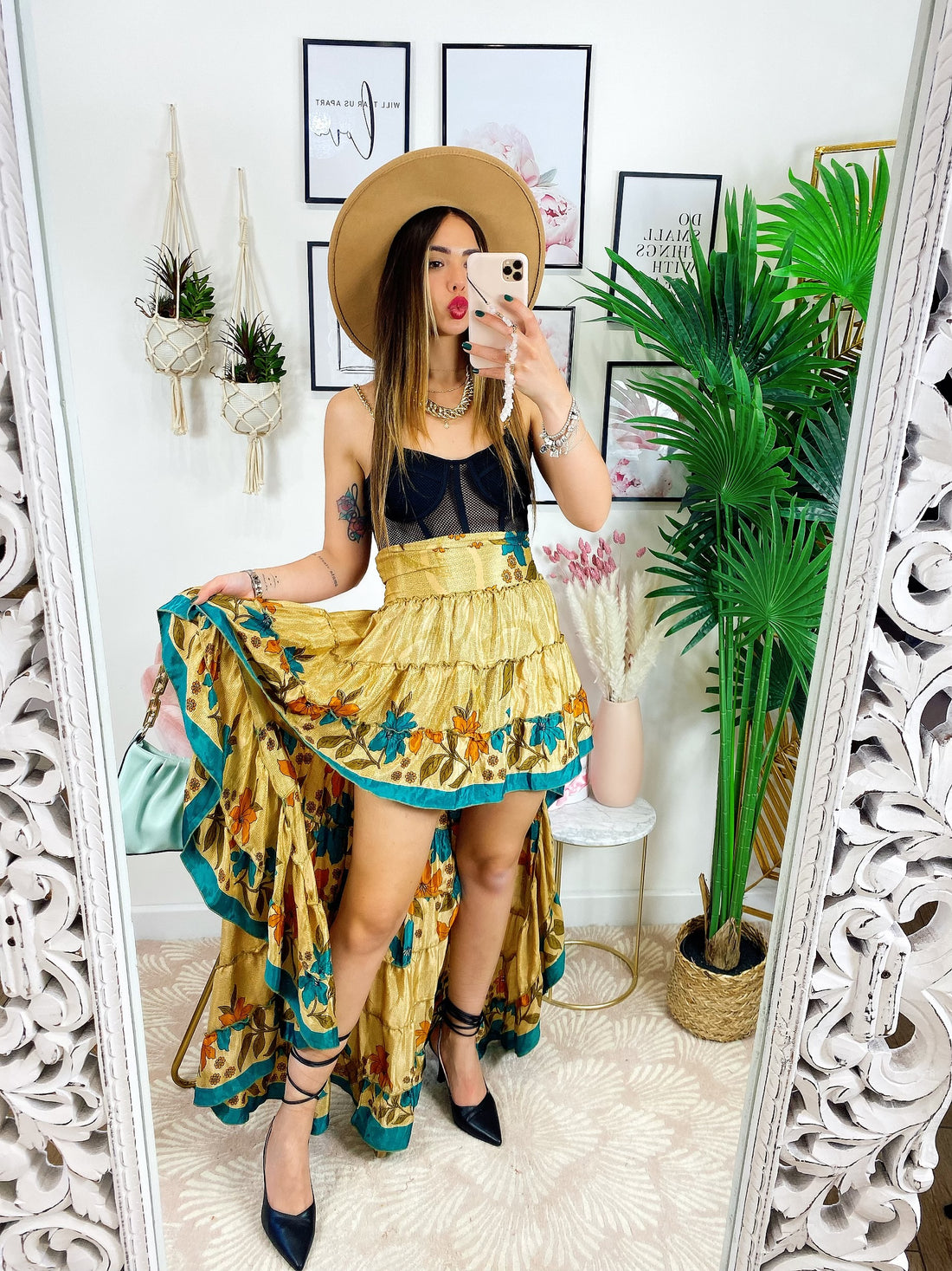 Gonna asimmetrica oro e Verdeacqua - R.a. Boutique 