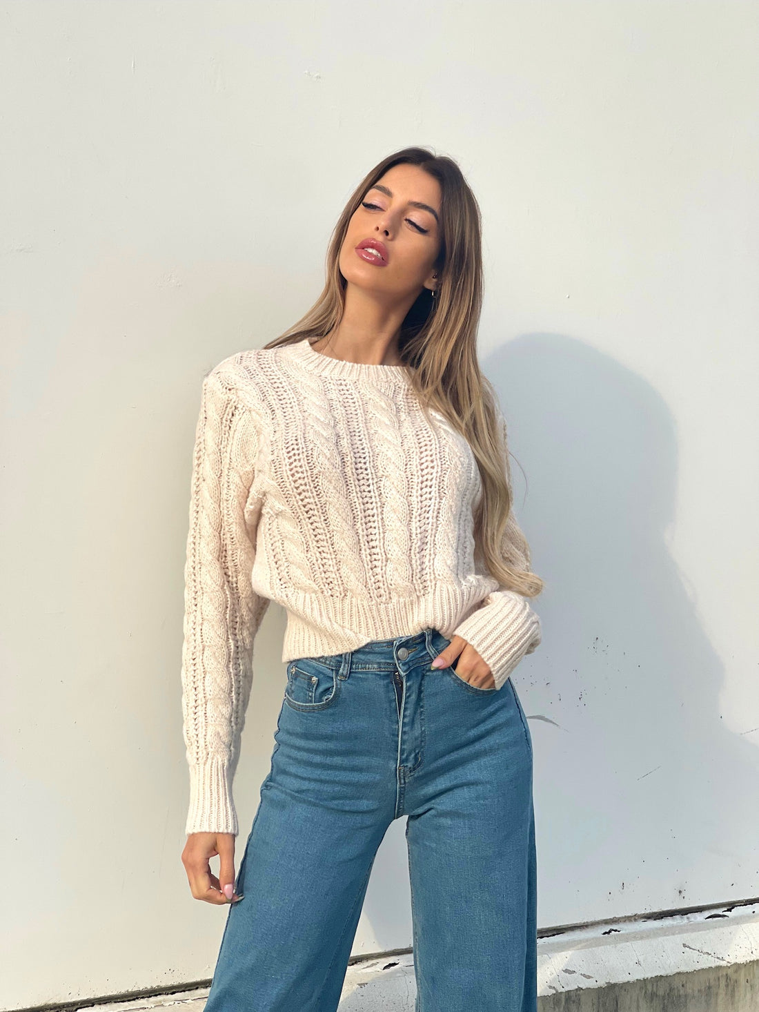 Maglione a trecce Panna - R.a. Boutique 