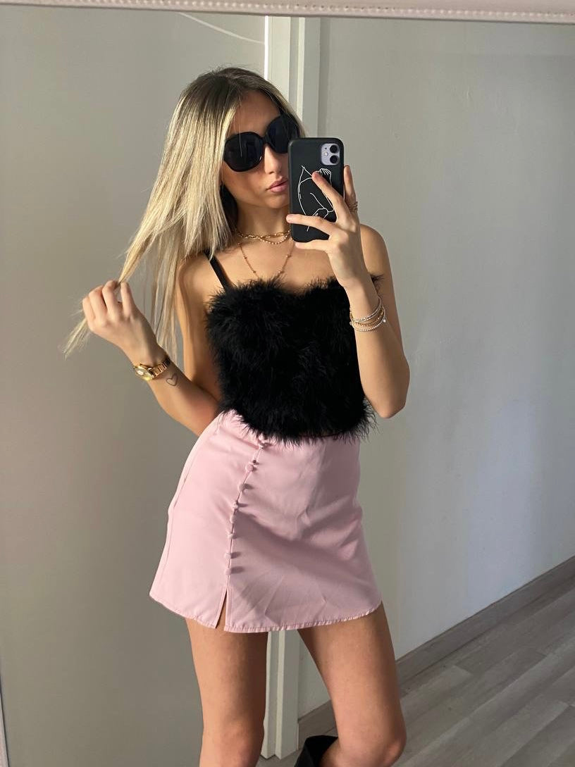 Top nero con piume - R.a. Boutique 