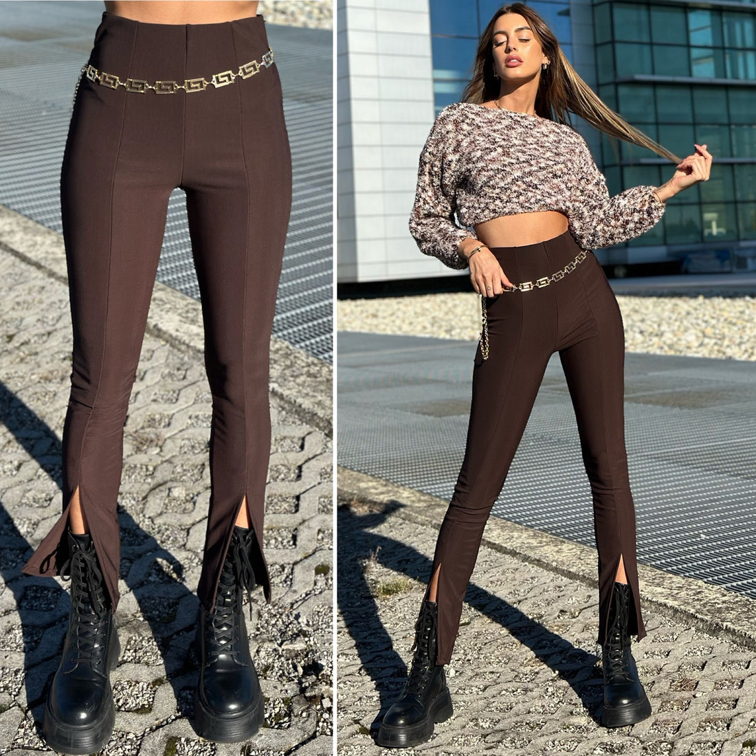 Pantalone con spacchetto marrone - R.a. Boutique 