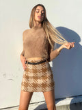 Gonna in tweed pied de poule beige - R.a. Boutique 