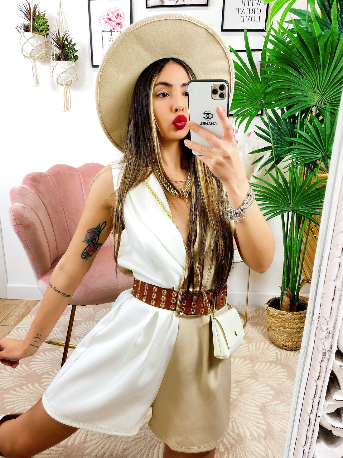 Tutina a Blazer bicolor con borsetta beige - R.a. Boutique 