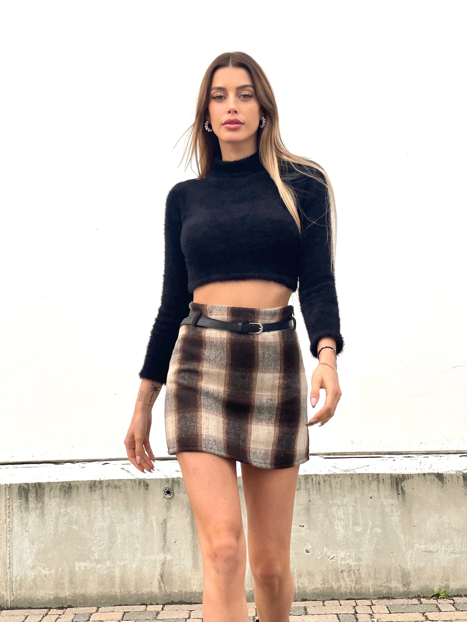 Gonna in tweed check brown - R.a. Boutique 