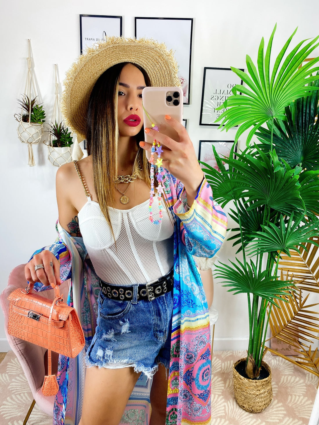 Kimono base Rosa dettaglio Blu - R.a. Boutique 