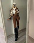 Giacchina crop check brown - R.a. Boutique 