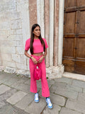Completo maglia crop e pantalone Fuxia - R.a. Boutique 