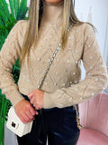 Maglione top quality con perle camel - R.a. Boutique 