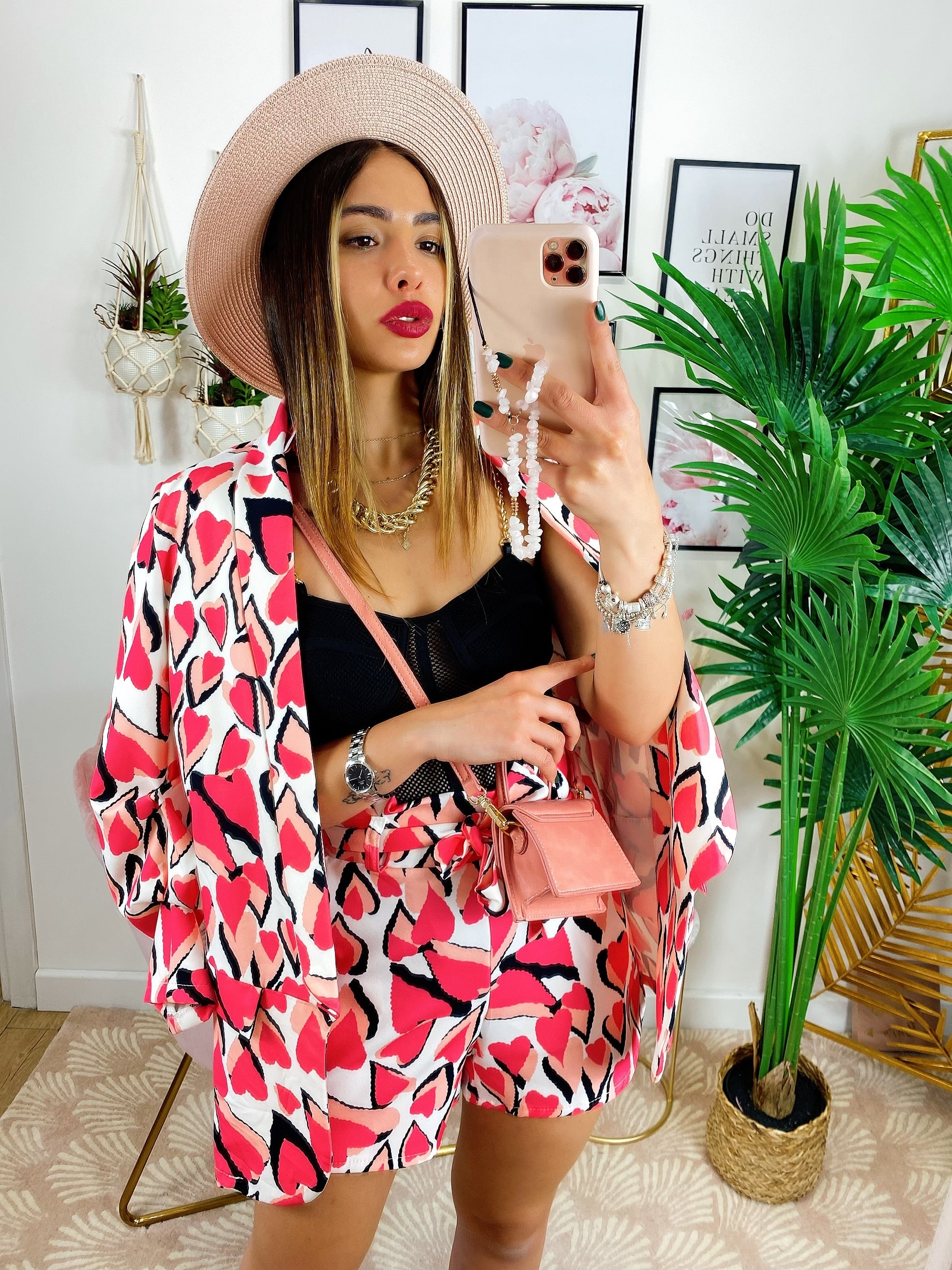 Completo giacca e pantalone cuori Rosa - R.a. Boutique 