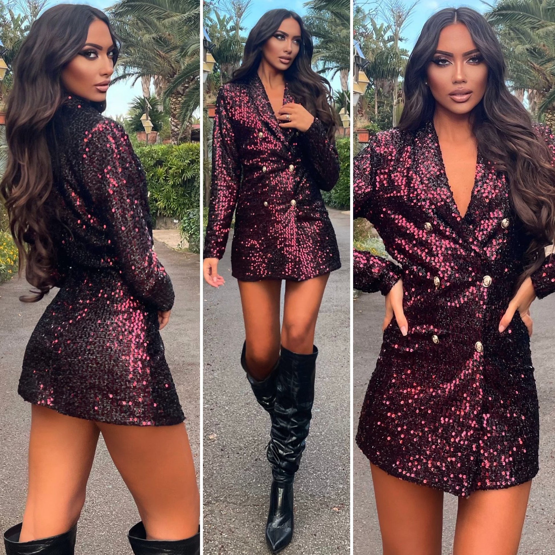 Blazer ad abito con paillettes bordeaux - R.a. Boutique 