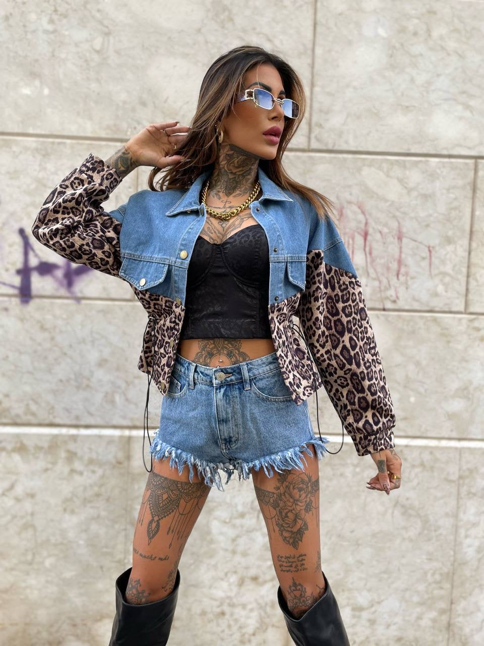 Giaccone di jeans e maculato - R.a. Boutique 