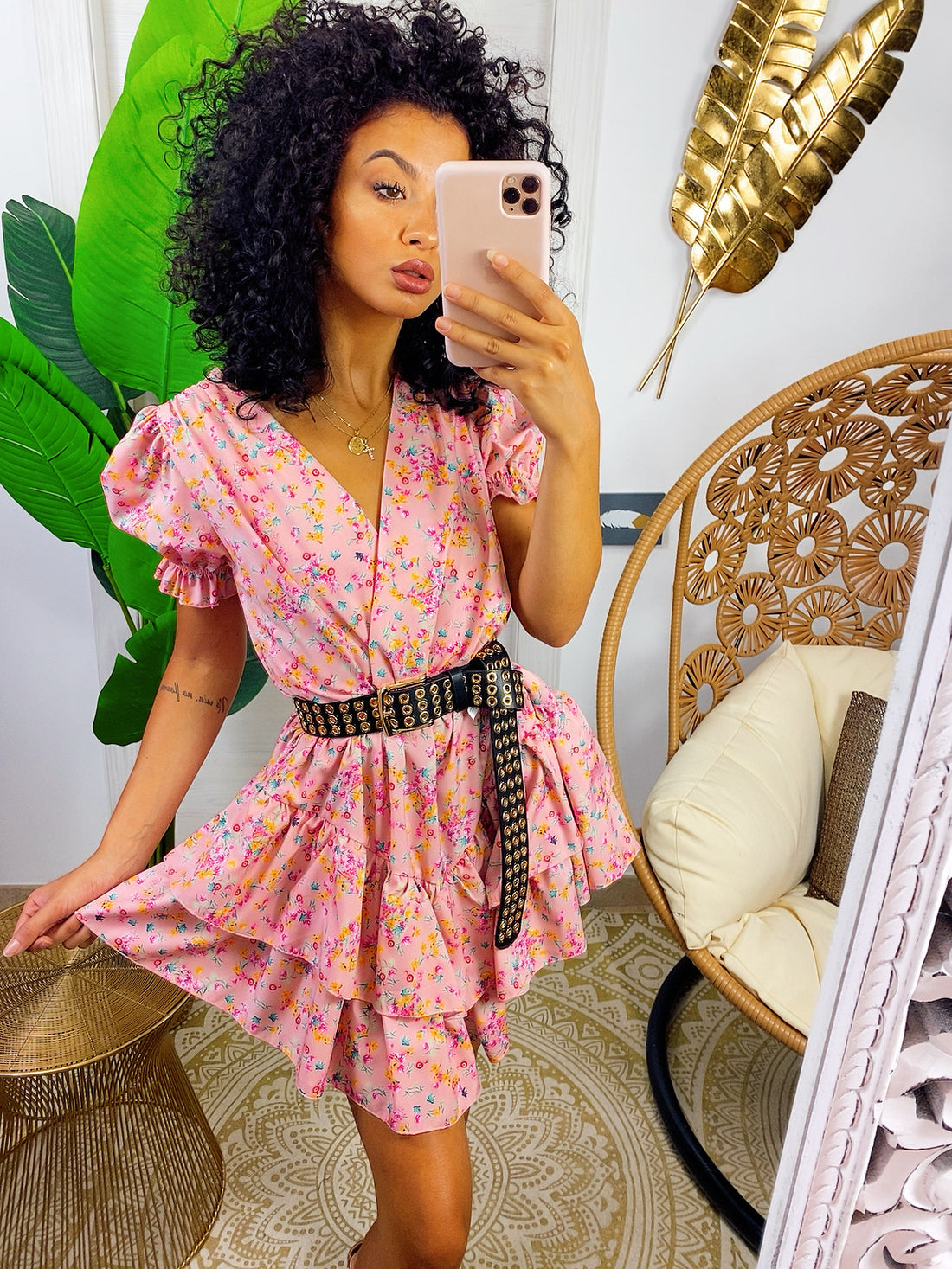 Abito corto con fiorellini rosa - R.a. Boutique 