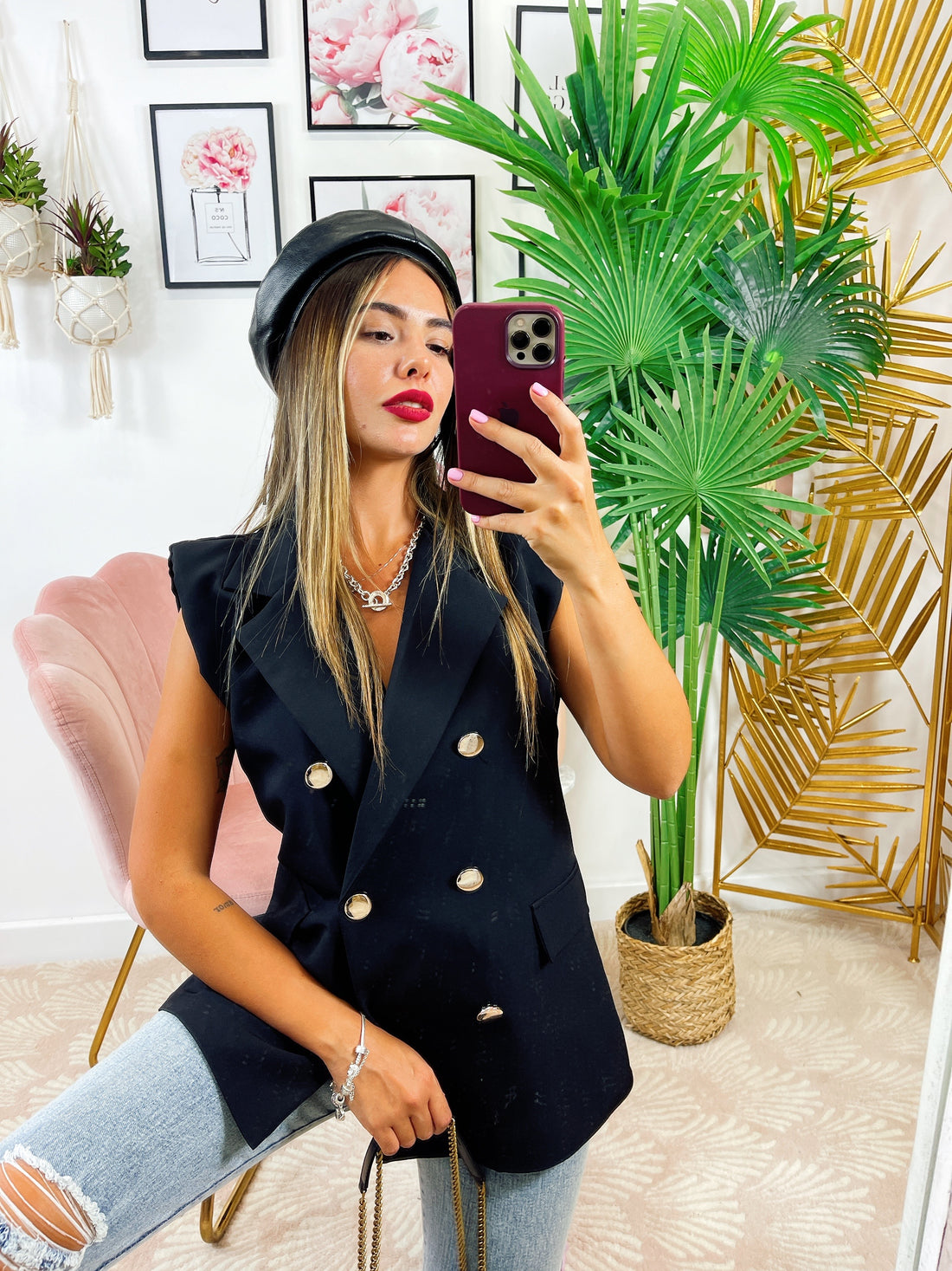 Blazer smanicato con bottoni Nero - R.a. Boutique 