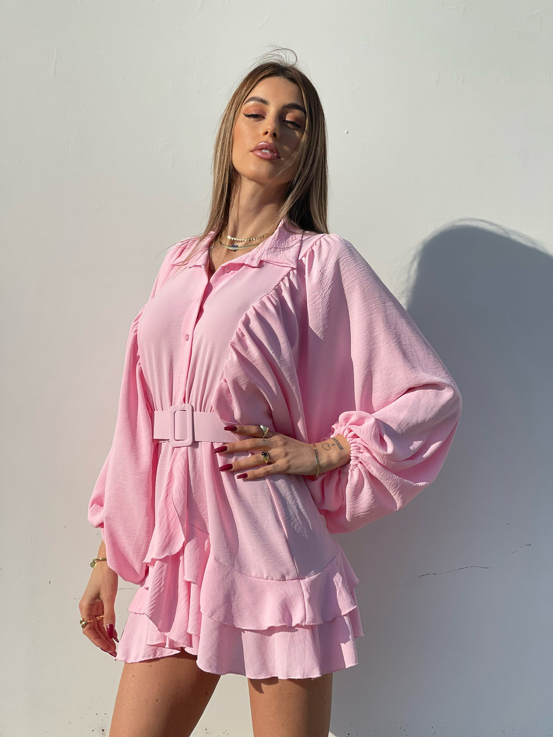 Abito morbido rosa con cintura - R.a. Boutique 