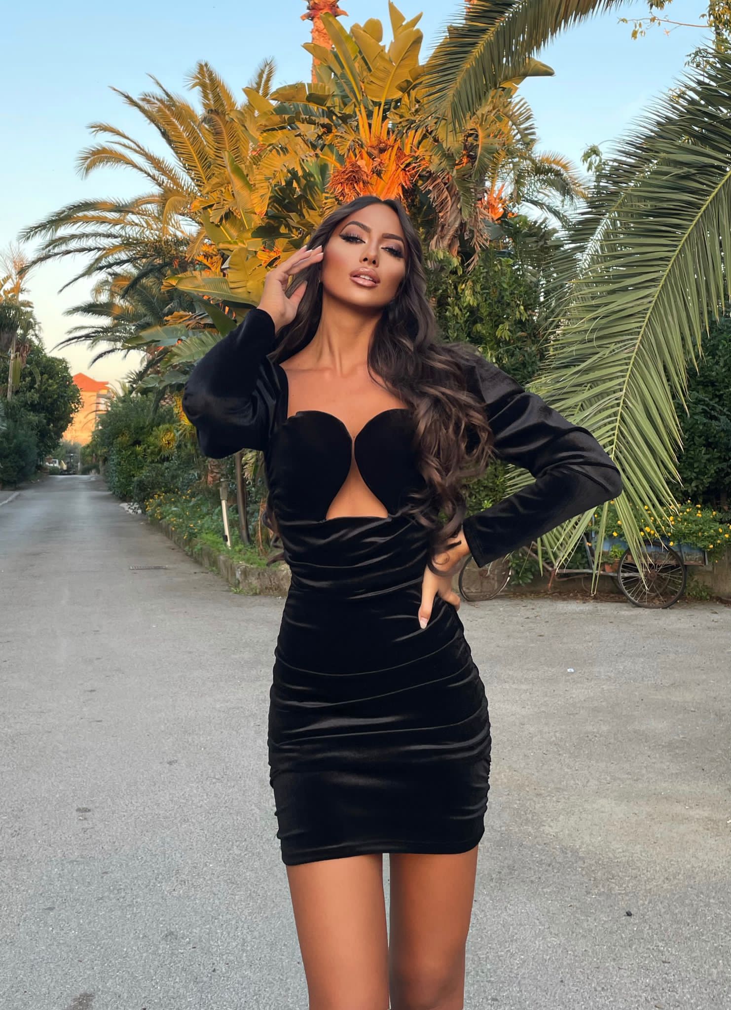 black velvet long sleeve bodycon dress Velvet Dress Women Long Sleeve Wrap Bodycon Party Black Small