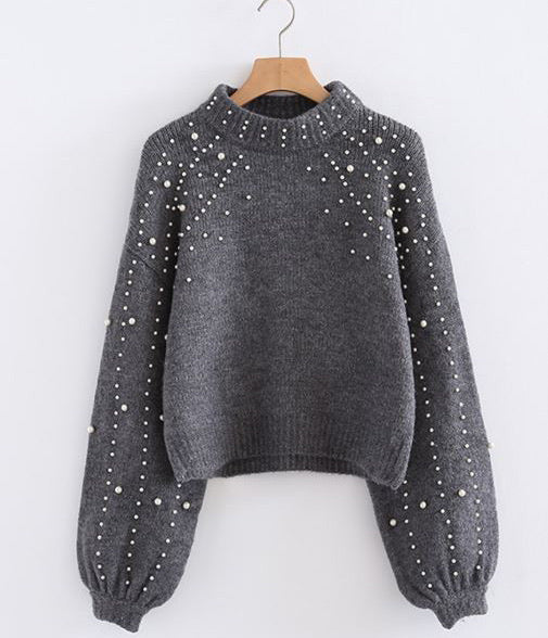 Maglione grigio con perle - R.a. Boutique 