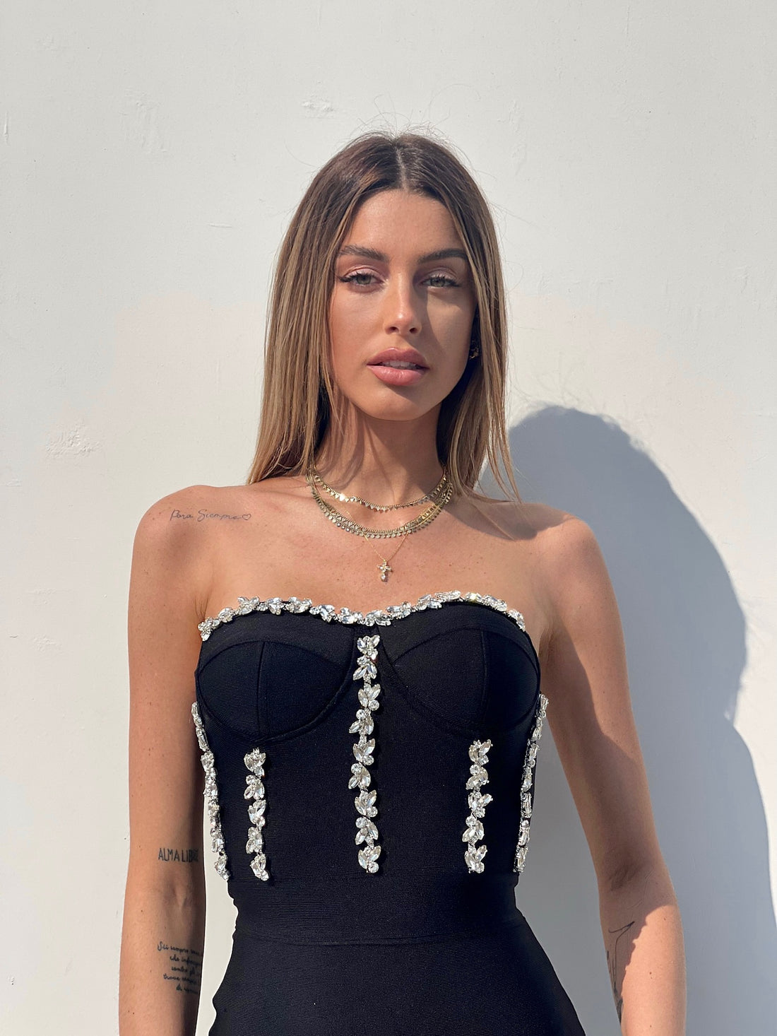 Abito bustier nero con strass - R.a. Boutique 