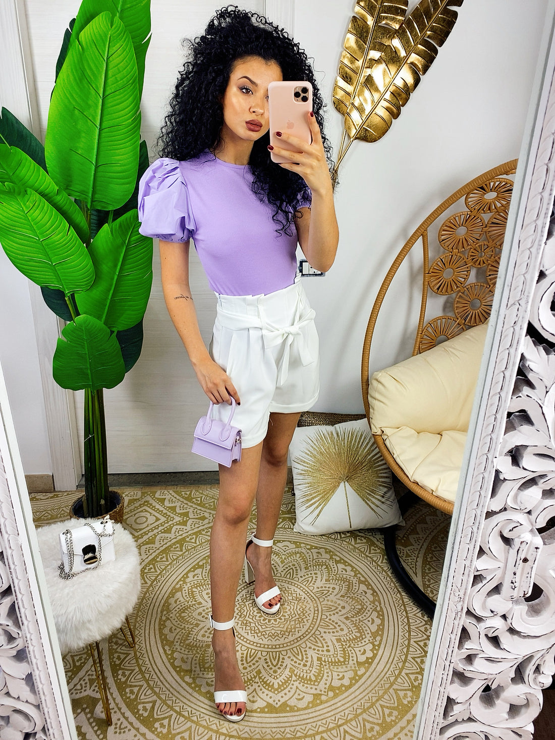 Maglia lilla con manica arricciata - R.a. Boutique 