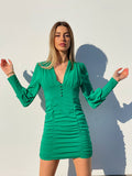 Abito verde smeraldo arricciato con bottoncini - R.a. Boutique 