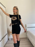 T-shirt kiss animalier nera - R.a. Boutique 