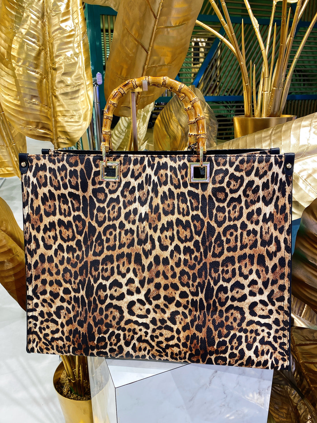 Maxi bag maculata con manico in legno - R.a. Boutique 