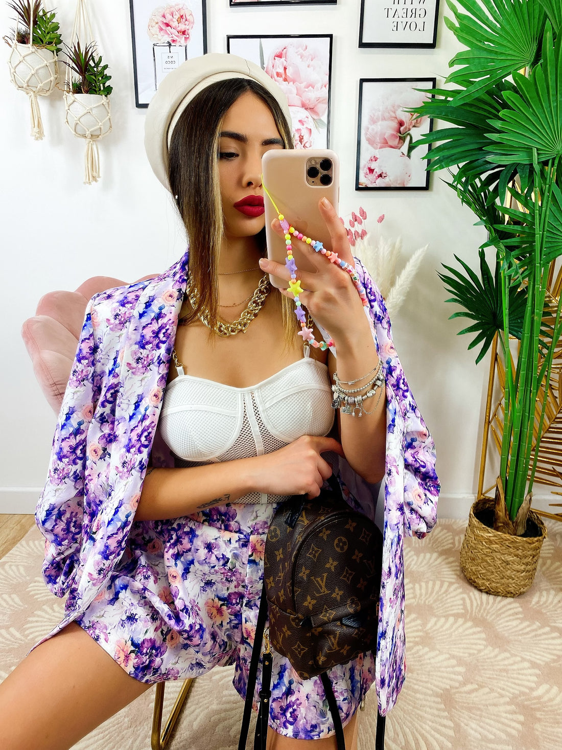 Completo Giacca e Short fiori lilla - R.a. Boutique 