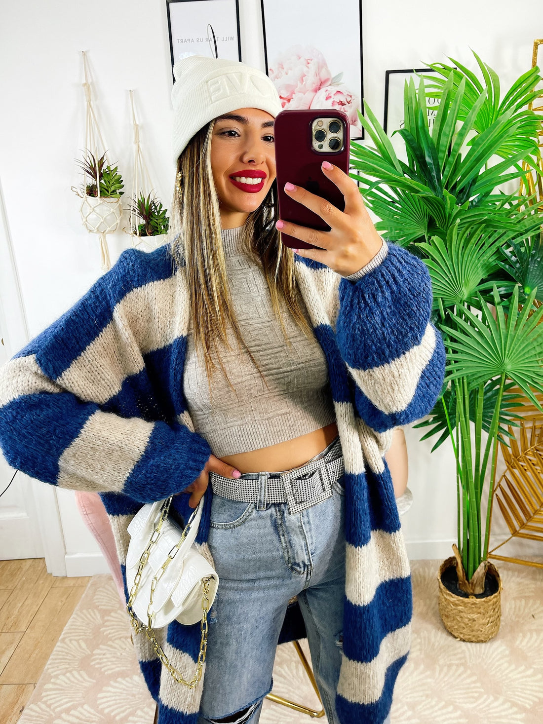 Cardigan morbido a righe blu - R.a. Boutique 