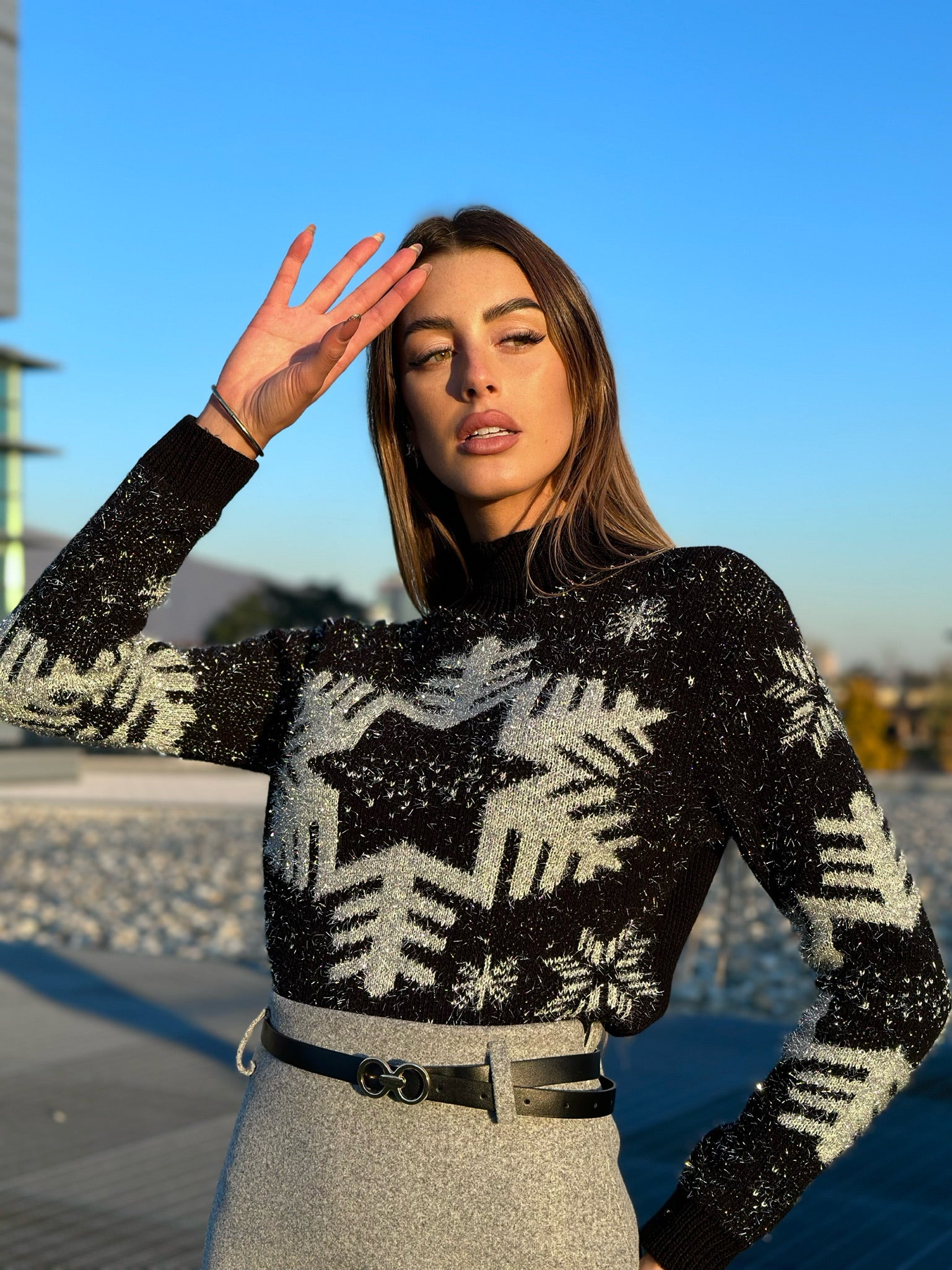 Maglione fiocco di neve nero e argento - R.a. Boutique 