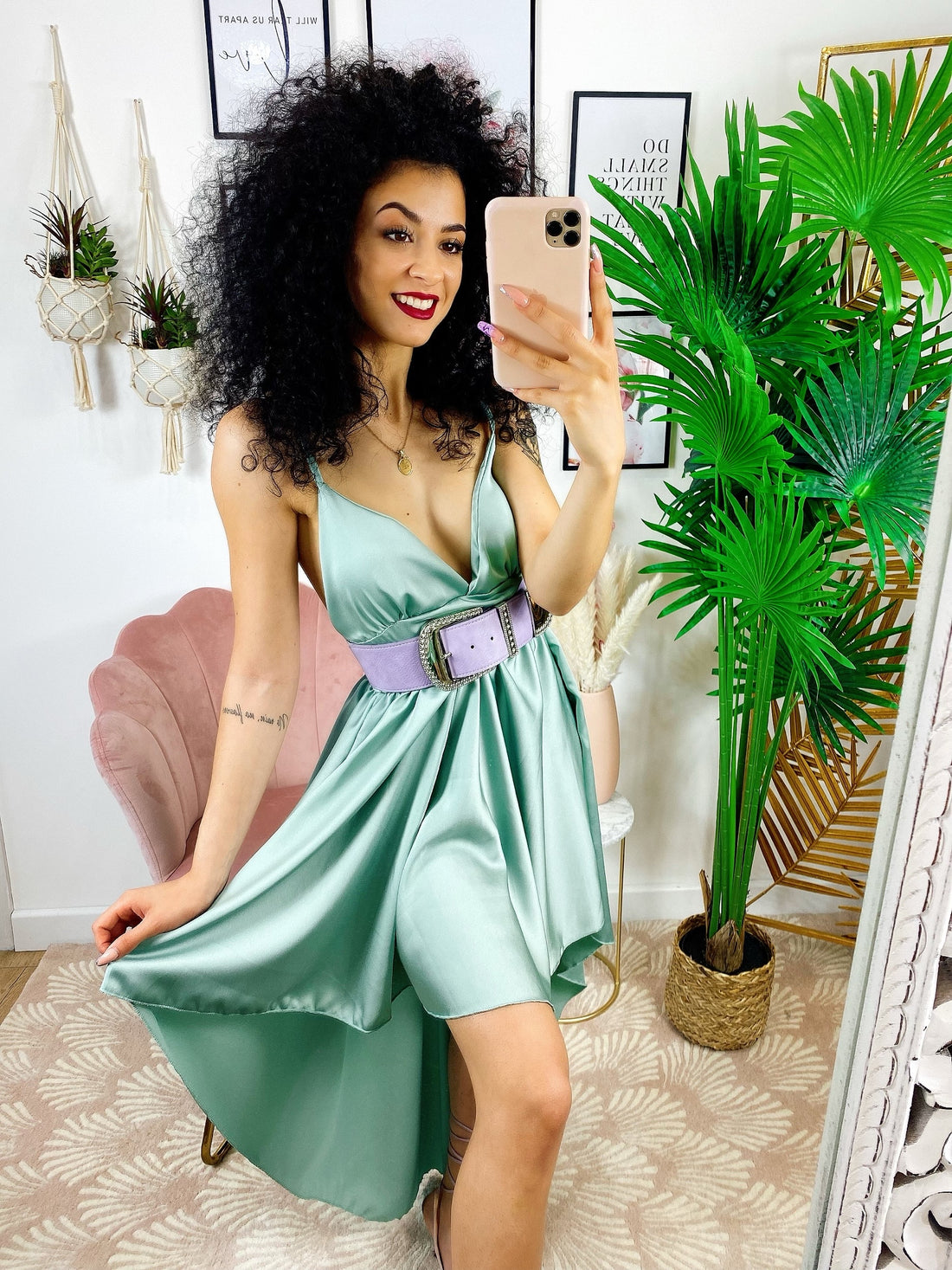 Abito in raso con gonna asimmetrica verdeacqua - R.a. Boutique 