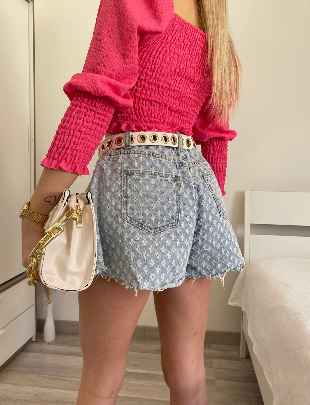 Short jeans a farfalla con strappini - R.a. Boutique 