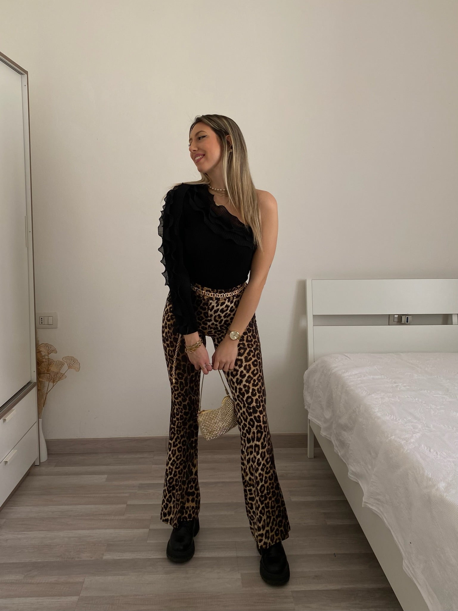 Body monospalla nero con Rouches - R.a. Boutique 