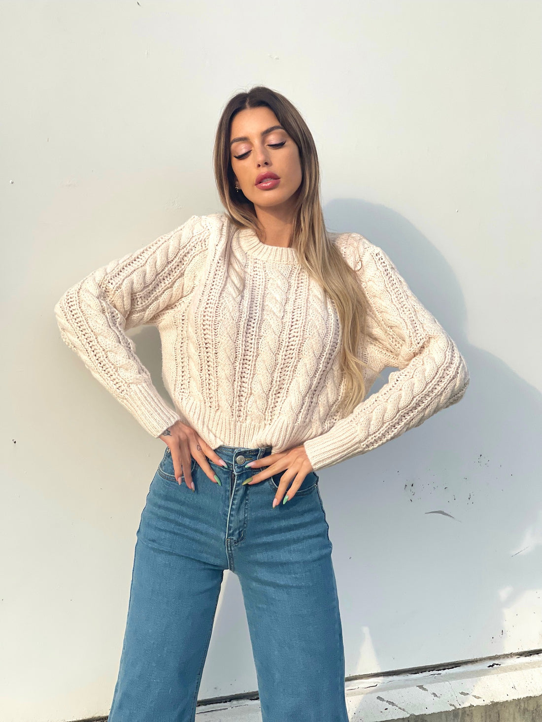 Maglione a trecce Panna - R.a. Boutique 