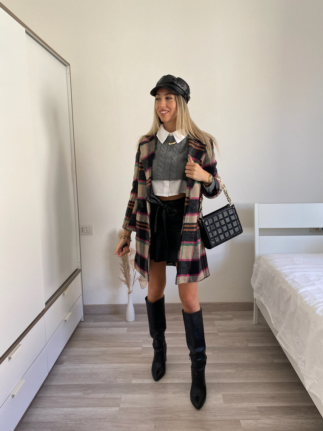 Cappotto check trama nude Fuxia - R.a. Boutique 