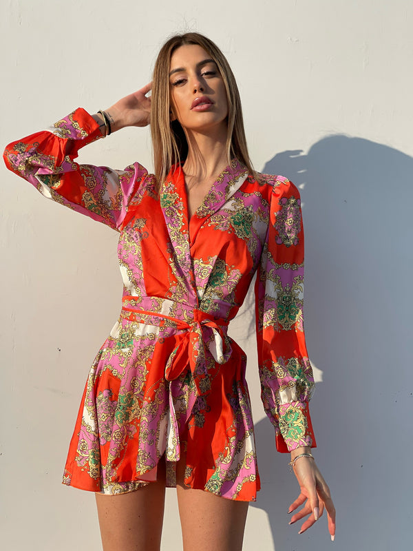 Ethno-Kleid in Orange und Rosa