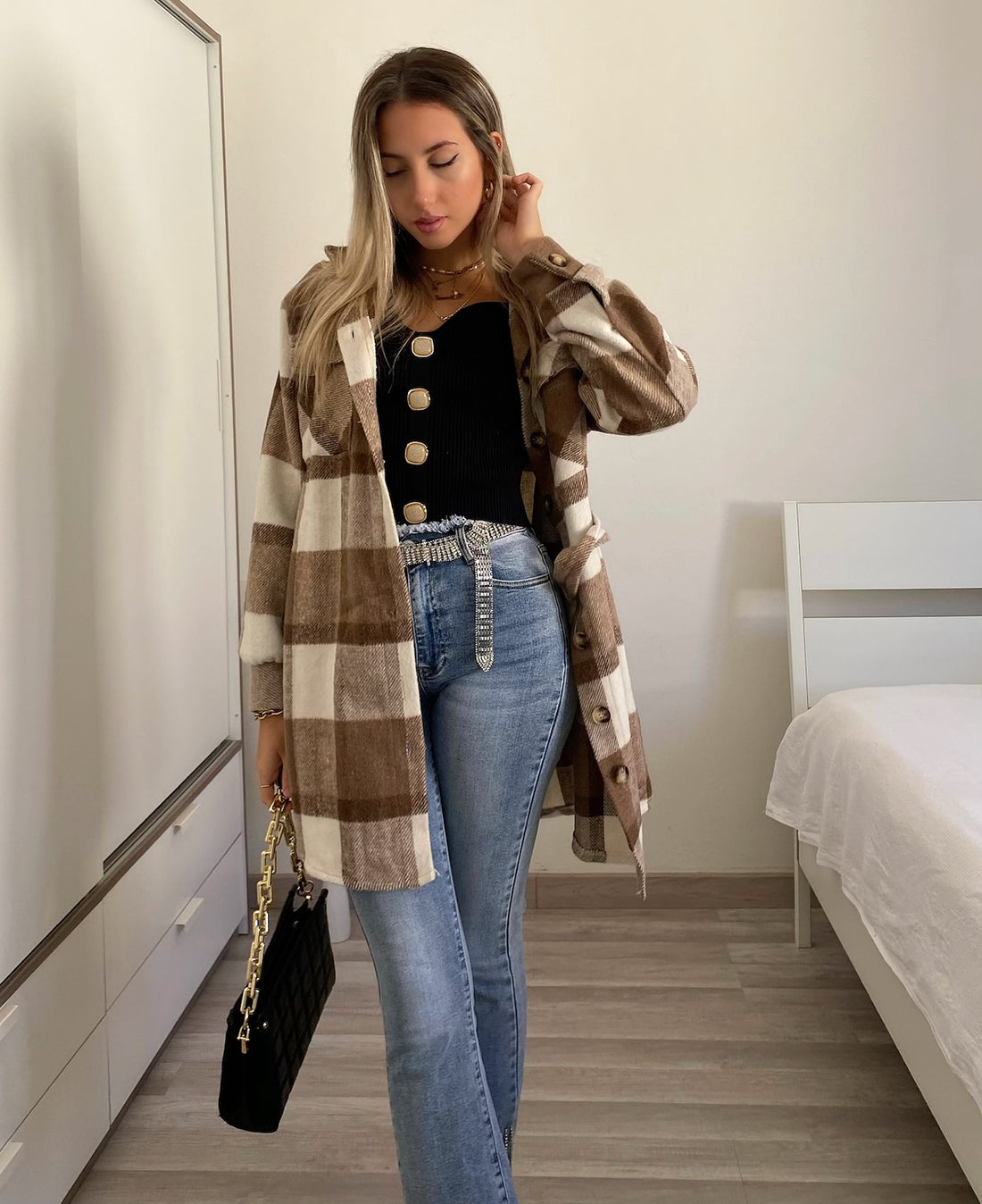 Giacca check choco nude - R.a. Boutique 