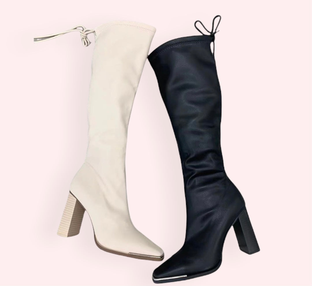 Stivale alto beige con dettaglio argento - R.a. Boutique 