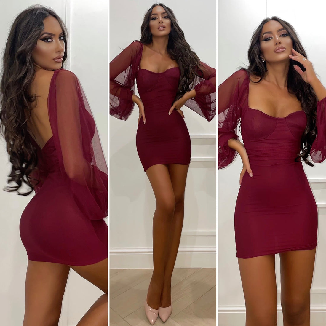 Abito Bordeaux maniche velate - R.a. Boutique 