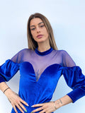 Abito in velluto blu con maniche velate - R.a. Boutique 