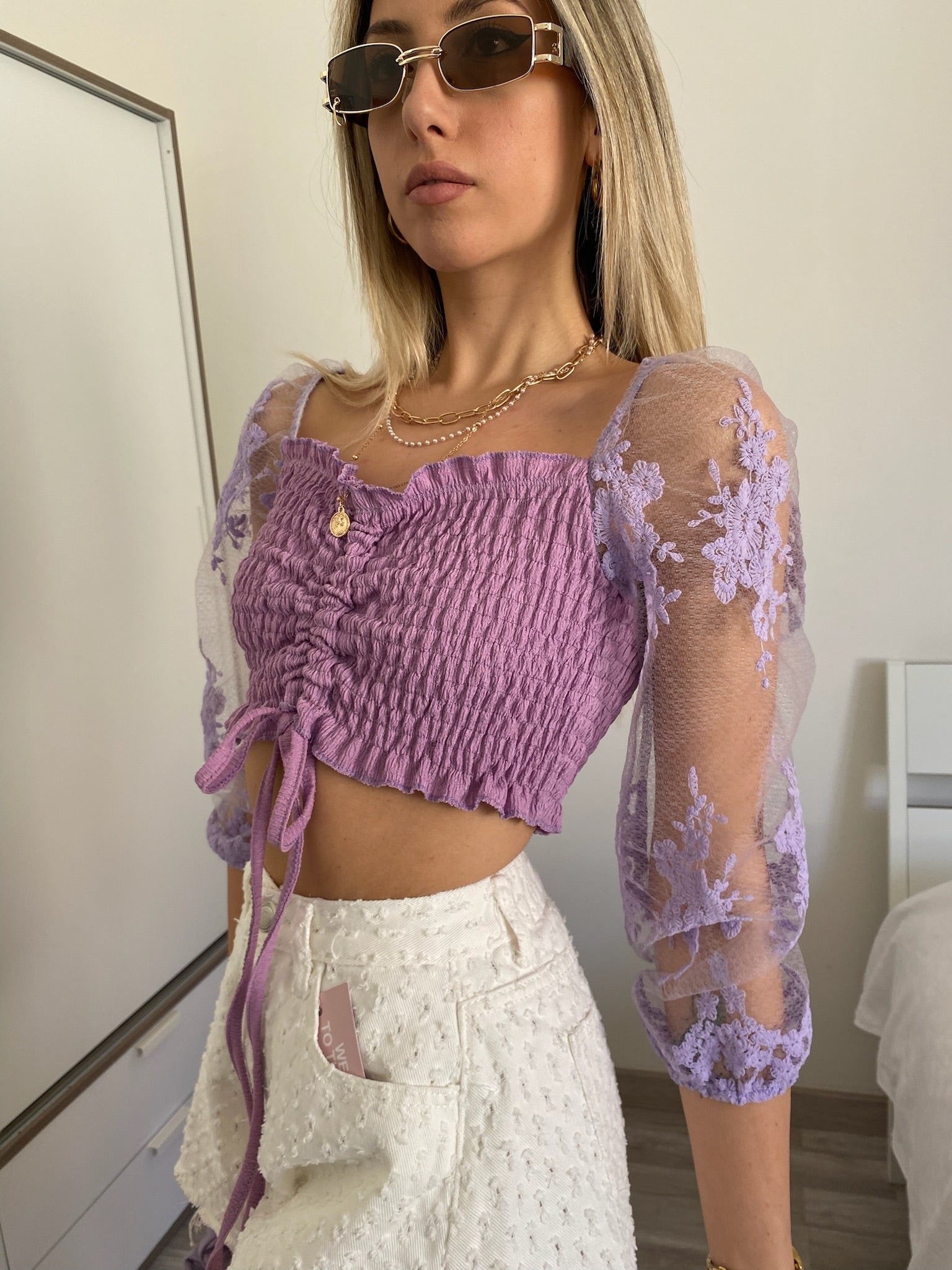 Top lilla manica velata - R.a. Boutique 