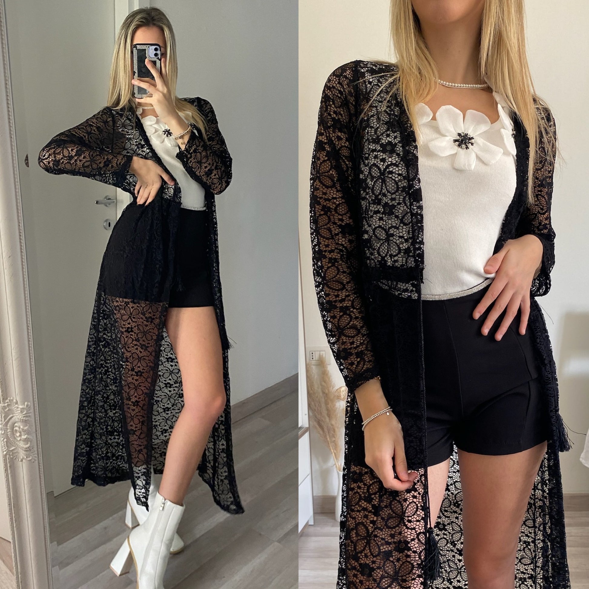 Kimono in pizzo nero - R.a. Boutique 