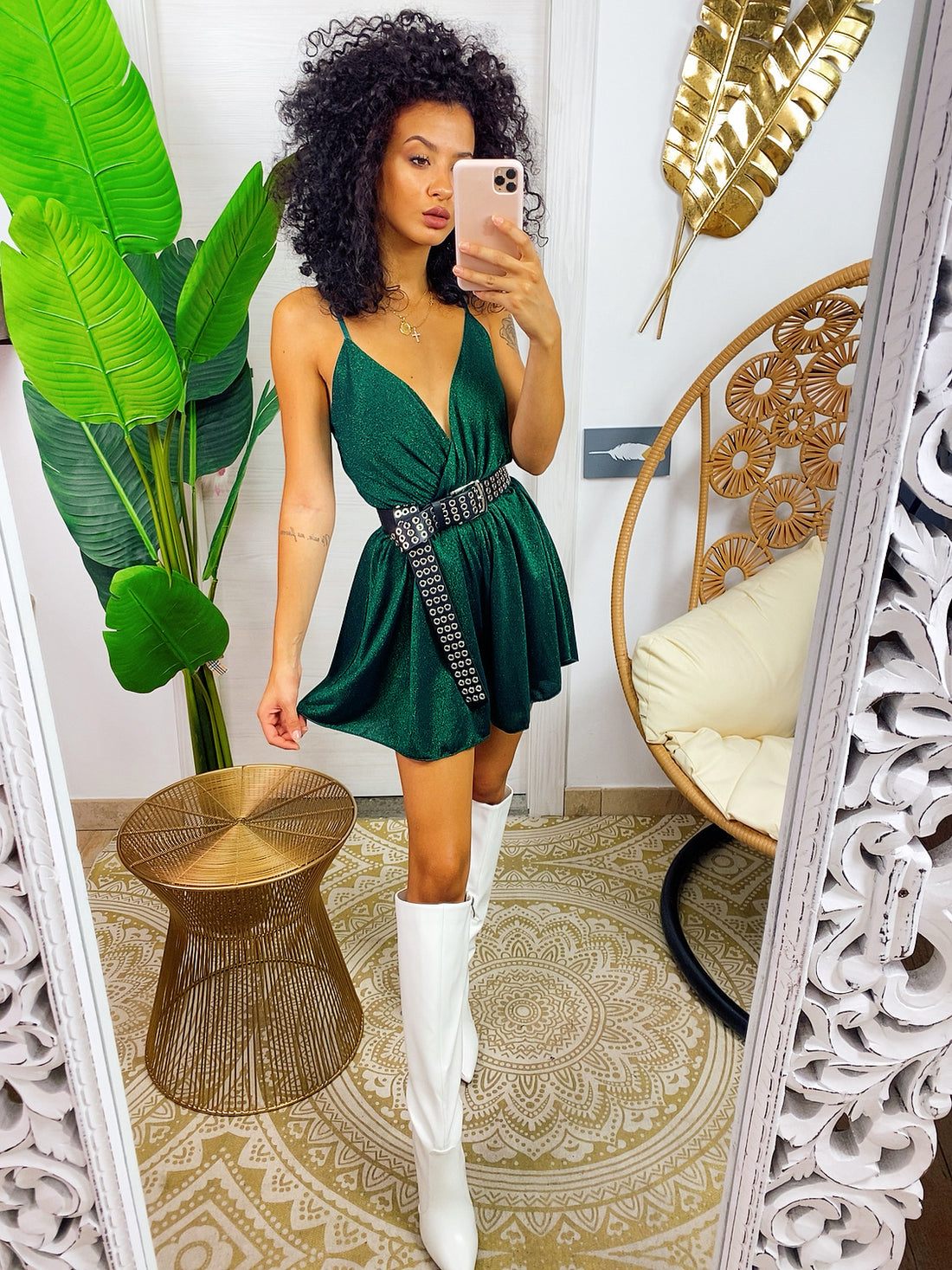 Tutina a bretellina verde bottiglia glitter - R.a. Boutique 