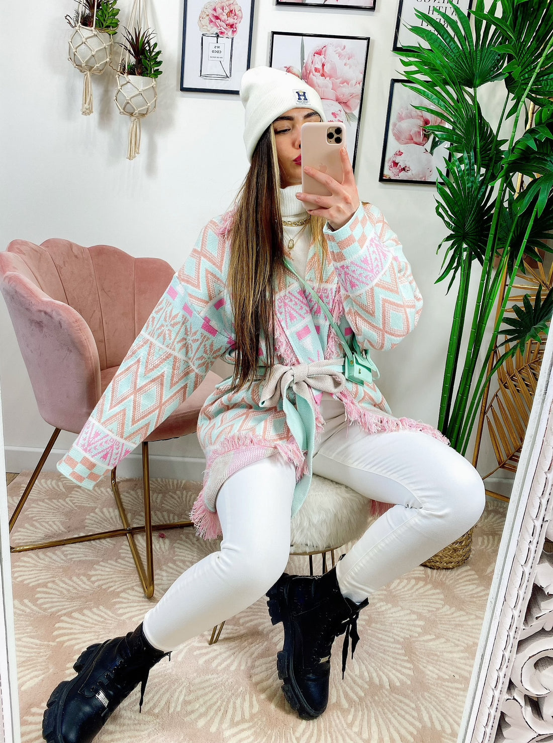 Cardigan con frange Verdeacqua e Rosa - R.a. Boutique 